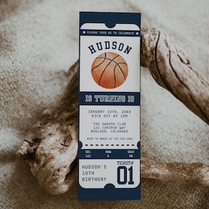 Basketball Ticket Geburtstagseinladungsvorlage, moderne Basketballeinladung, Jungen-Geburtstagsfeier, DIY bearbeitbare digitale Vorlage Sportkarte