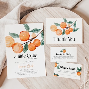 NORA A Little Cutie is on the Way Clementine Set Orange Gender Neutral Baby Shower Invitation Citrus Baby Instant Download Editable Template