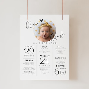 Tablero de hitos del bebé, plantilla de póster de hitos del primer cumpleaños, letrero de hitos del primer cumpleaños, póster de hitos del primer cumpleaños 707