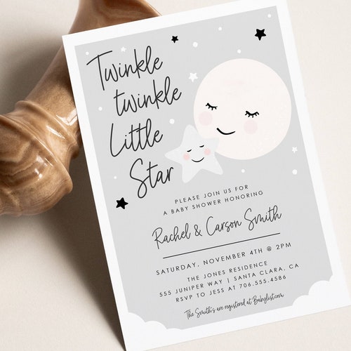 Twinkle Twinkle Little Star Baby Shower Invitation Moon and Etsy