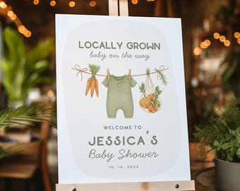 Locally Grown Baby Shower Welcome Sign | Farmer's Market Baby Shower Editable Sign | Homegrown Baby Shower Instant Download 256