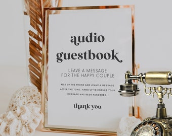 Modern Audio Guest Book Sign, Telephone Guestbook, Leave a Message, Wedding Phone, Editable Template, Minimalist Sign, Instant Download 707