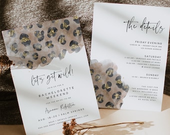 Leopard Bachelorette Invitation Template, Let's Get Wild Bachelorette Invite & Itinerary Printable, Wild Thing, Cheetah Bachelorette, 178