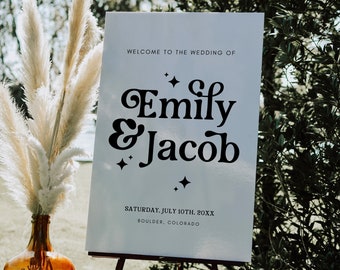 Editable Wedding Welcome Sign Template, Retro Wedding Welcome Poster, Canva Editable Template