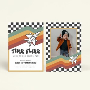 Time Flies Retro Airplane Birthday Invitation Template, Modern Jet Plane, Boy First Birthday, Aviation Editable Template Instant Download 2F