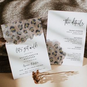 Leopard Bachelorette Invitation Template, Let&#39;s Get Wild Bachelorette Invite & Itinerary Printable, Wild Thing, Cheetah Bachelorette, 178