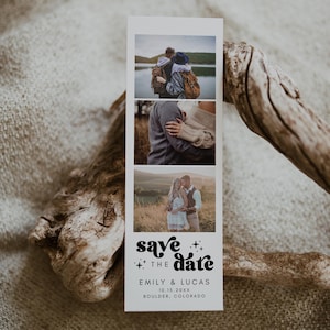 Bearbeitbarer Fotostreifen Sparen Sie das Datum, Retro-Hochzeits-Fotoautomat Sparen Sie das Datum, moderne Retro-Hochzeit, Canva-Vorlage
