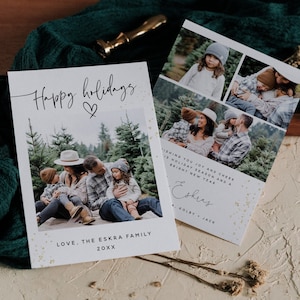 Modern Minimalist Photo Holiday Card Printable Simple Christmas Card, Editable Family Picture Holiday Card Template Instant Download