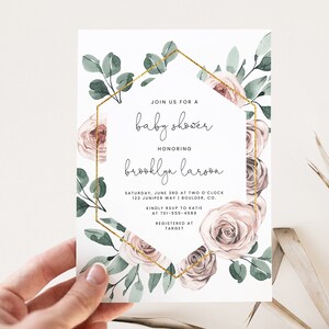 Baby Shower Invite, BOHO Rose Floral Baby Shower Invitation, baby shower,invitation template, digital download, printable, AI-50