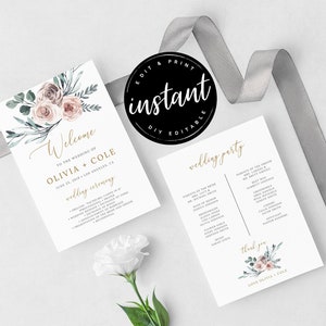 Editable Wedding Program, Boho Rose Wedding Program, Boho Gold Wedding ...