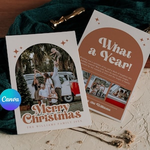 BOHO Retro Weihnachtskarte Vorlage Canva Arch Weihnachtskarte | Terrakotta Weihnachtskarte Retro Weihnachtskarte | Frohe Weihnachten bearbeitbar