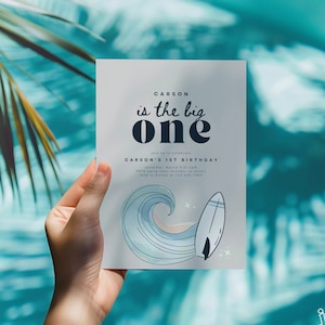 The Big One Surf 1st Birthday Invitation Retro Surfboard Beach Party Wave Surfer Boho Invite Download Editable Template CANVA