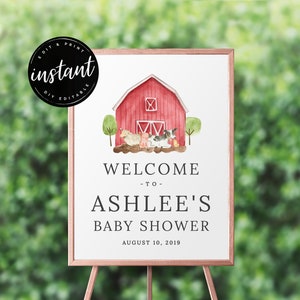 Farm Animal Baby Shower Welcome Sign, Welcome sign, baby shower sign, Animal Baby Shower, Farm baby shower, Printable sign, AS-55