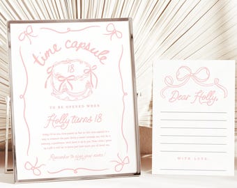 Coquette Bow Birthday Time Capsule, Girl First Birthday Capsule Template Printable, Blush Pink Bow 1st Birthday Girly Theme 218