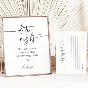Modern Date Night Ideas Card | Date Night Ideas Sign | Boho Bridal Shower | Minimalist Bridal Shower | Date Night Card Template | 707