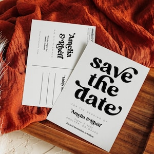 Retro Save The Date Template, Editable Save the Date Postcard, Modern Groovy Retro Save the Date Canva Template 707 image 1