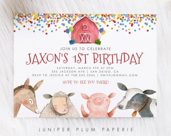 Editable Farm BIRTHDAY invitation Party Barnyard Animals Birthday Invitation Barn Farm Animals Birthday Boy Instant Download 158