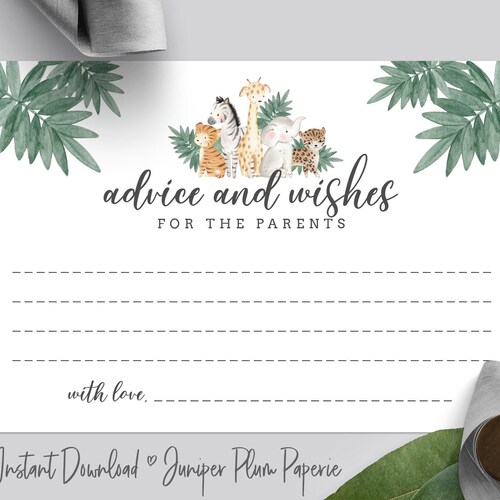 Editable Advice Card Baby Shower Game Advice Card Safari Etsy