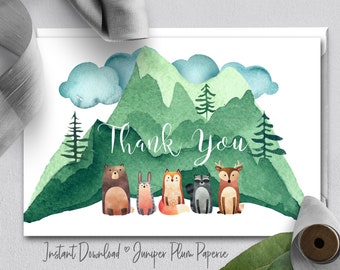 Woodland thank you card, Baby Shower thank you card, thank you cards, thank you, Woodland Animals thank you, baby shower thank you, 69