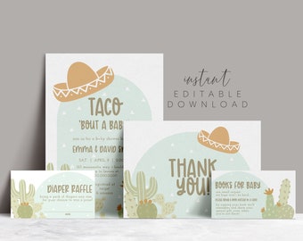 Taco Bout a Baby Shower Invitation Suite, EDITABLE Fiesta Baby Shower Bundle, Taco Baby Shower Set, Instant Download Template, 194