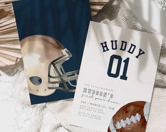Football Birthday Invitation, First Year Down, Game On, Football Invite, Editable First birthday Invite Template, Boy Birthday Invite Boho