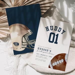 Football Birthday Invitation, First Year Down, Game On, Football Invite, Editable First birthday Invite Template, Boy Birthday Invite Boho