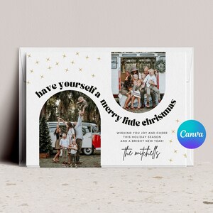 Modèle de carte de Noël minimaliste moderne avec arche | Carte de Noël Canva style bohème, personnalisable avec photo de famille, téléchargement instantané