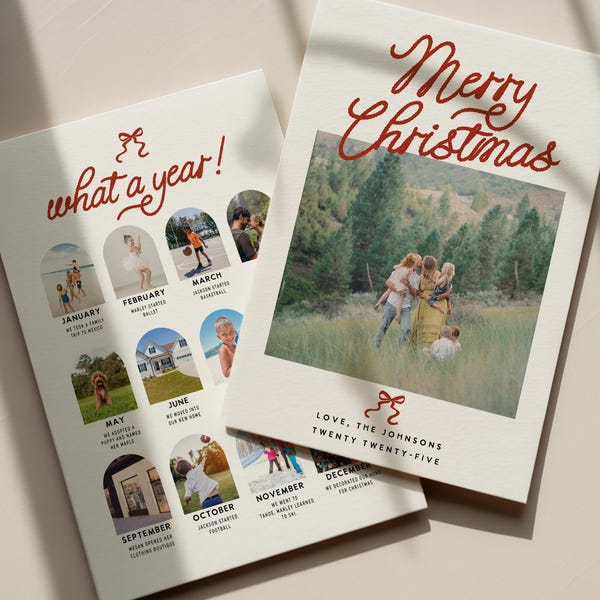 What a Year Christmas Card Template | Year in Review Holiday Photo Card | Modern Merry Christmas Canva Template | Double-Sided Printable