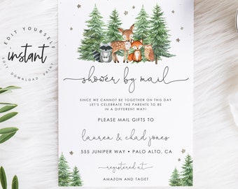 Editable Shower By Mail Woodland Baby Shower Invitation Virtual Baby Shower Social Distancing Baby Shower Boy Gender Neutral 70