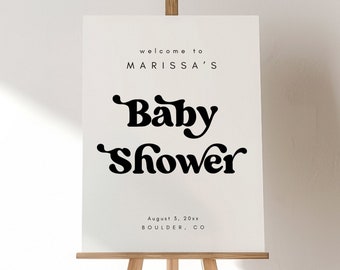 RETRO Minimalist Baby Shower Welcome Template, Editable Baby Shower Welcome Sign, Groovy Baby Shower Welcome, Canva Template, 707