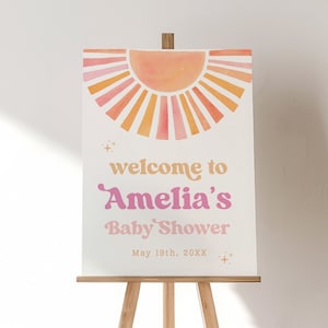 Editable Pink Sunshine Due Date Calendar Girl Baby Shower Calendar