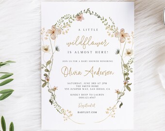 Boho Baby Shower Invitation, A Little Wildflower baby shower invitation template, Bohemian Baby, Floral Boho digital download, oh baby, 157