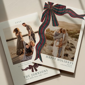 Mall för julkort med juvelfärgad rosett Redigerbart Canvas-julkort Klassiskt tartanfotokort Elegant julhälsning Utskrivbar