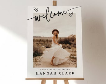 Minimalist Graduation Welcome Sign, Graduation Party Welcome Template, Heart Graduation Photo Welcome Poster 707