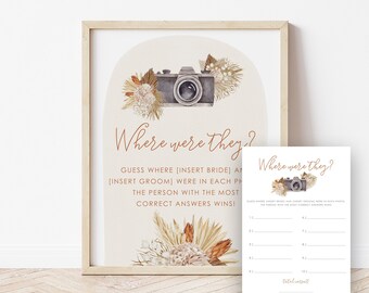 Where Were They Bridal Shower Game Template, Couples Photo Game, Boho Bridal Printable Bridal Shower Game, Editable, Instant Download 138
