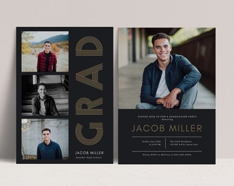 Modern Graduation Invitation 2024 Template, Masculine Graduation Announcement, Senior Graduation Party, Boys Graduation Party Canva 707