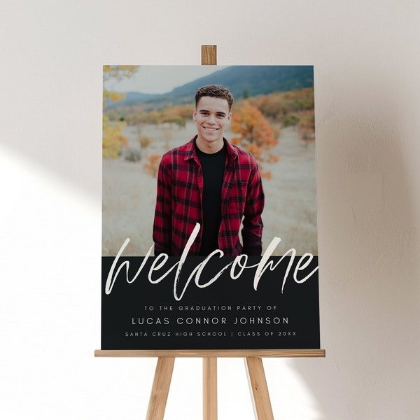 Graduation Welcome Sign Template, Modern Graduation Welcome, Senior Graduation Party,  Boys Graduation Party Decor 707