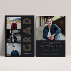 Modern Graduation Invitation 2025 Template, Masculine Graduation Announcement, Senior Graduation Party, Boys Graduation Party Canva 707