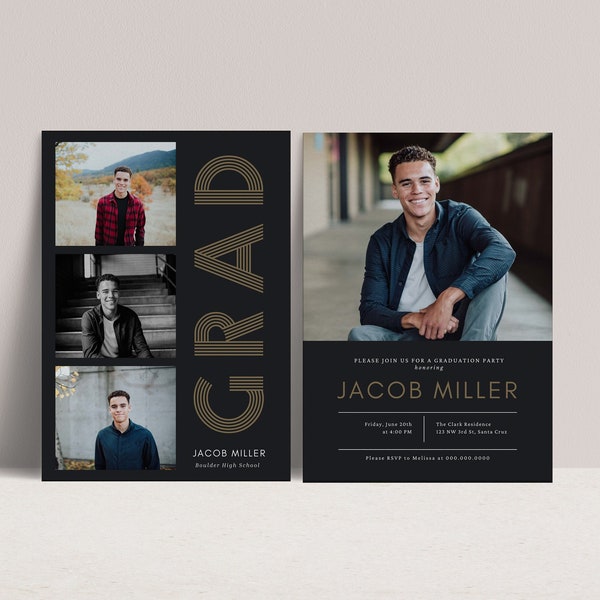 Modern Graduation Invitation 2024 Template, Masculine Graduation Announcement, Senior Graduation Party, Boys Graduation Party Canva 707