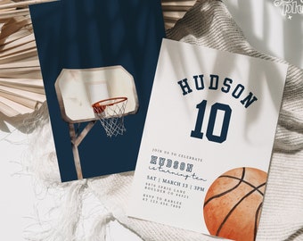 Basketball Birthday Invitation Template, Modern Basketball Invite, Boy Birthday Party, DIY Editable Digital Template Boho Vintage
