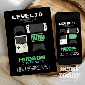 Gamer Editable Video Game Birthday Invitation, Gamer Birthday Party, Neon Game Level Up Birthday Party, Glow Game Party LEVEL UP INVITE 269