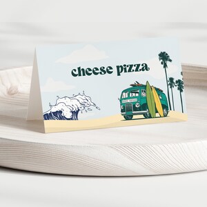 The Big One Editable Food Tent Card Template, Food Label Retro Surfing Boy Beach Editable Digital Template Instant Download 213
