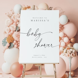 Modello di benvenuto per baby shower moderno e minimalista, cartello di benvenuto modificabile per baby shower, modello di benvenuto BOHO per baby shower, modello Canva, 707