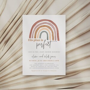 His Plan Is Perfect, Rainbow Baby Shower Invitation, boho gender neutral baby shower invitation, digital download Editable Template, 162