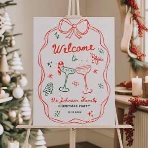 Plantilla de bienvenida a la fiesta de Navidad, plantilla de bienvenida a la fiesta de vacaciones de Friendsmas, plantilla de bienvenida a la fiesta de Navidad, descarga instantánea de dibujos animados caprichosos hechos a mano