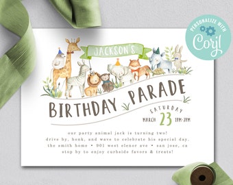 Editable BIRTHDAY PARADE Party Animals Birthday Invitation Wild One Zoo Safari Animals Birthday Parade Boy Instant Download 42