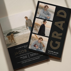 Plantilla de invitación de graduación moderna 2026, anuncio de graduación masculino, fiesta de graduación de último año, fiesta de graduación de chicos (Canva 707)