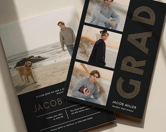 Modern Graduation Invitation 2026 Template, Masculine Graduation Announcement, Senior Graduation Party, Boys Graduation Party Canva 707