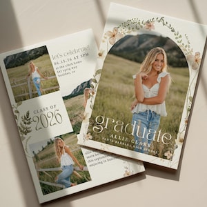Boho Wildflower Graduation Invitation Template, Class of 2026, Photo Announcement (Digital Download)