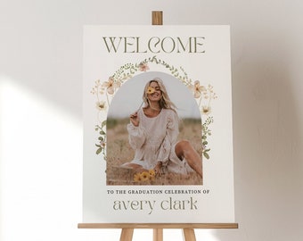 Minimalist Graduation Welcome Poster, Wildflower Graduation Party Welcome Sign Template, Boho Graduation Photo Welcome Sign 707